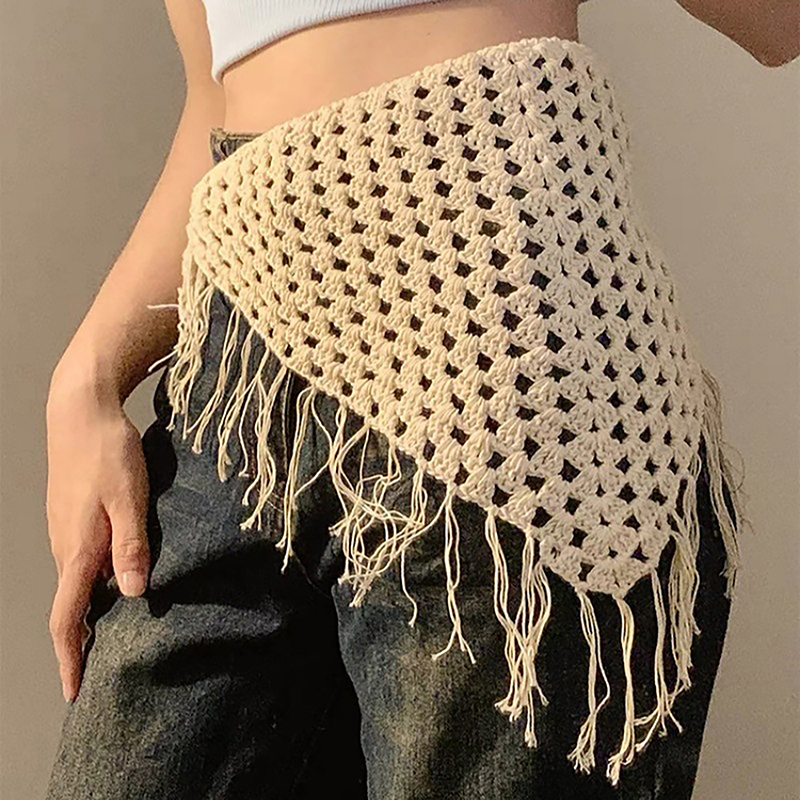 Écharpe triangulaire à franges pour femmes polyvalente Y2K Fashion; Accessoire de printemps réglable, parfait pour l'enveloppe de la taille des hanches