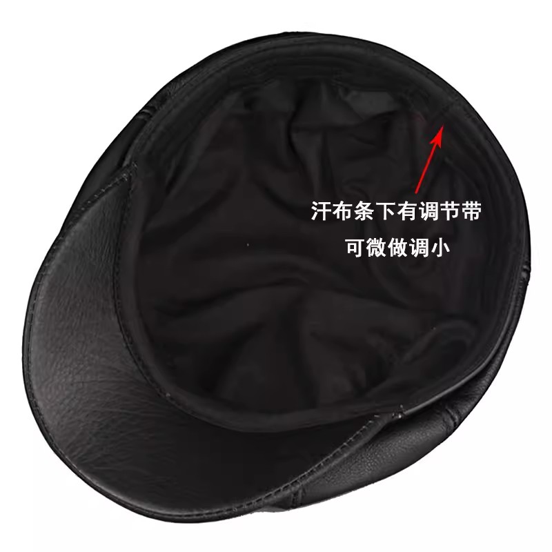 Béret Vintage en cuir véritable unisexe, Casquette octogonale chaude d'hiver pour hommes et femmes, Bonnet pour Homme, noir