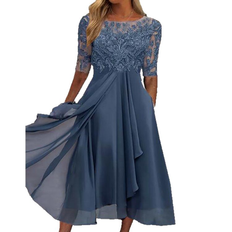 Robes de soirée en mousseline de soie pour femmes, style festif, avec patchwork et découpes en dentelle, pour mariages et demoiselles d'honneur, Vêtements pour femmes