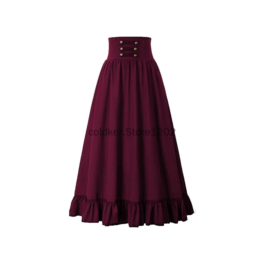 Jupe longue victorienne taille haute pour femme, ourlet à volants gothique, jupe maxi trapèze, jupes de fête plissées, été médiéval, InX4, Steampunk