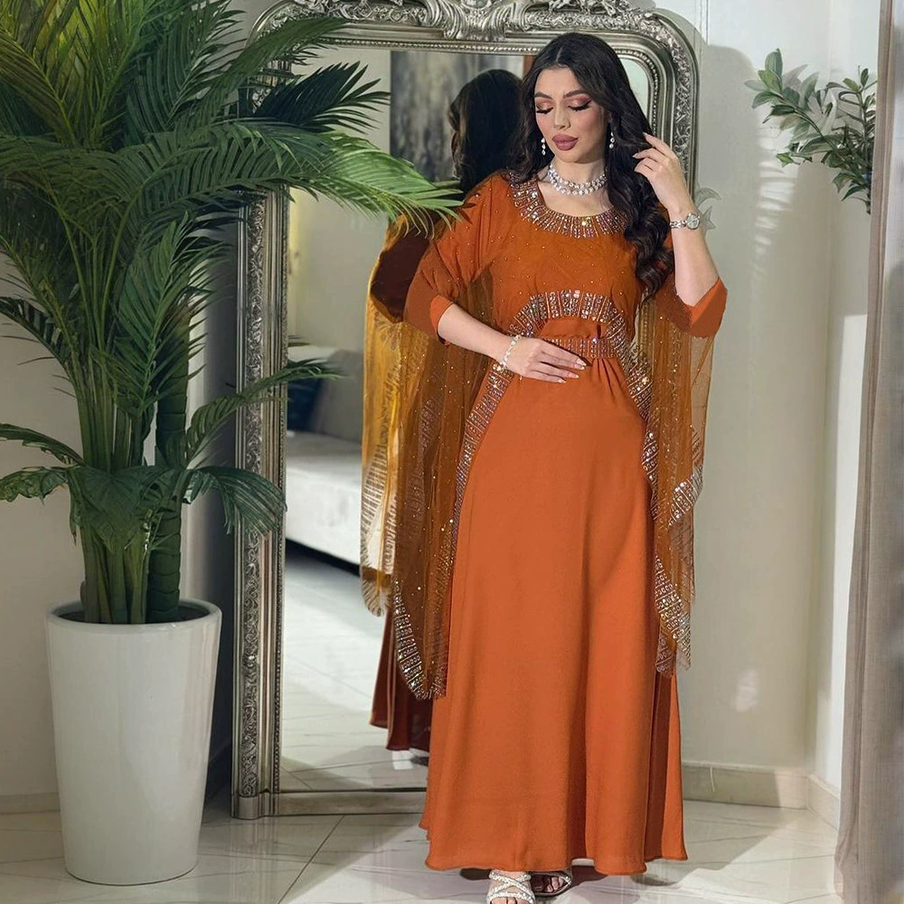 Dubaï marocain arabie saoudite musulmane luxe mode femmes vêtements Abaya diamant ensemble Robe Robe de soirée islamique Ramadan Robe