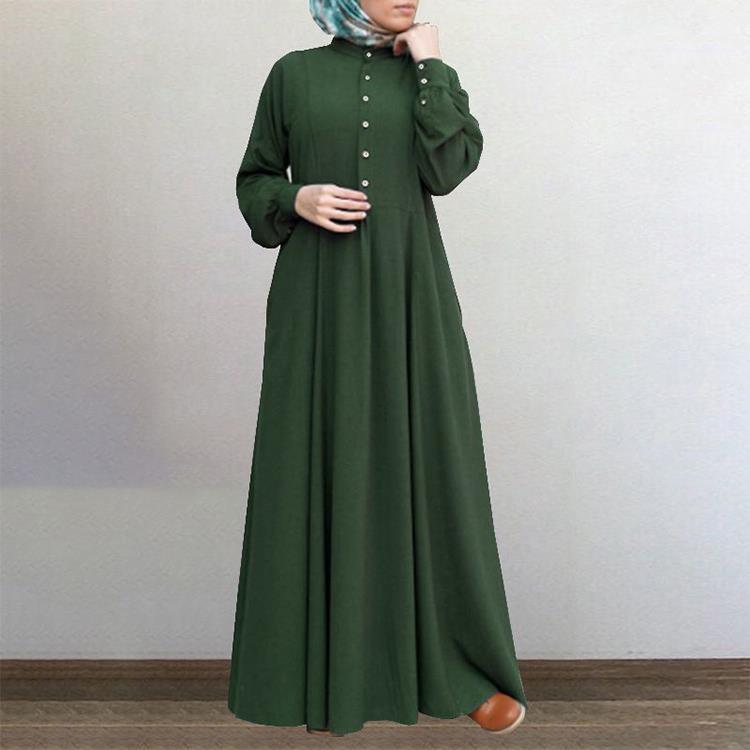 Robe musulmane boutonnée à manches longues pour femmes, robe longue islamique, document vintage monochrome, printemps et automne