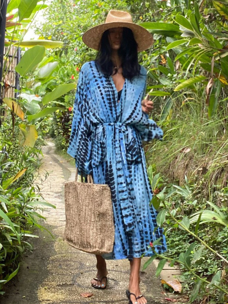 Robe kimono bohème à ceinture pour femmes, cover-up pour les maillots de bain, imprimé, cape, parbones, vêtements de plage, livraison directe