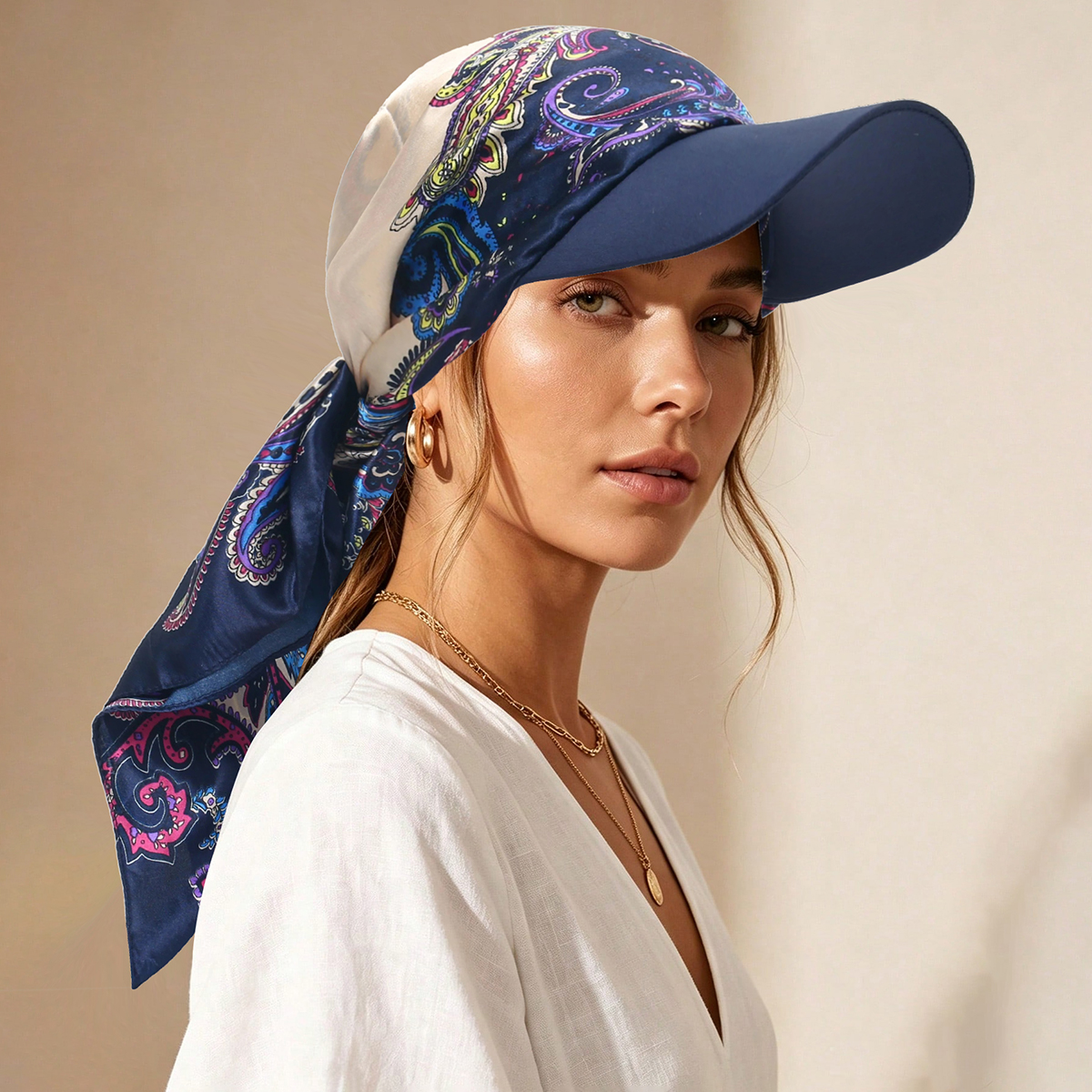 Hijab musulman pour femme, foulard à bords à nouer soi-même, chapeau de soleil, bonnet de chimiothérapie, protection solaire, idéal pour la plage et les vacances