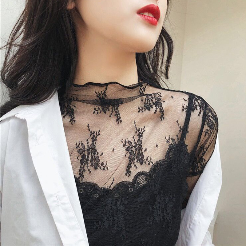 Chemisiers d'été pour femmes en dentelle brodée florale, hauts élégants en maille transparente à manches longues, chemises sexy transparentes
