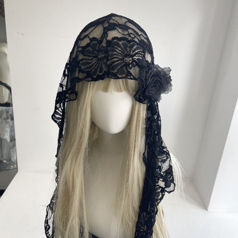 Écharpe en dentelle florale rétro française, jacquard floral, bandana bohème, foulard fin d'été pour femme, accessoire de photographie