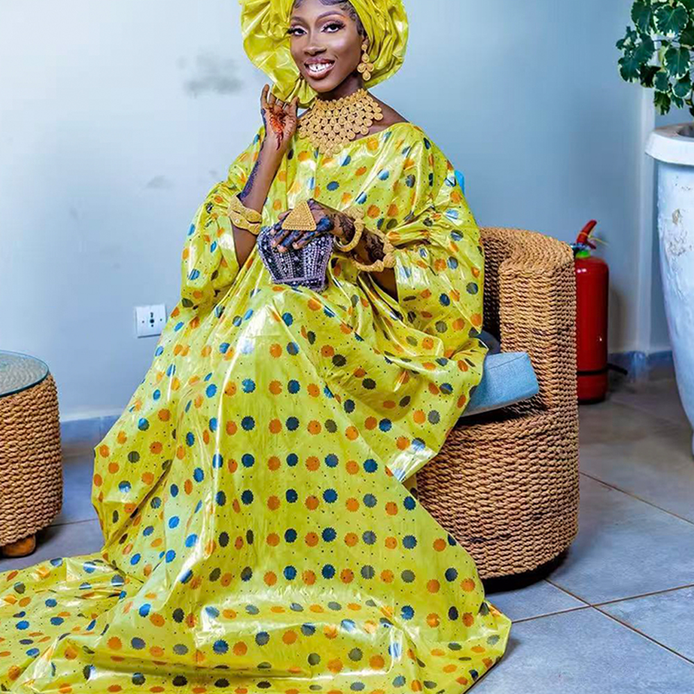 Brillant Boubou femmes fête Dashiki Robe Boubou imprimé doux coton brocart africain Ankara longues robes avec écharpe vêtements Robe