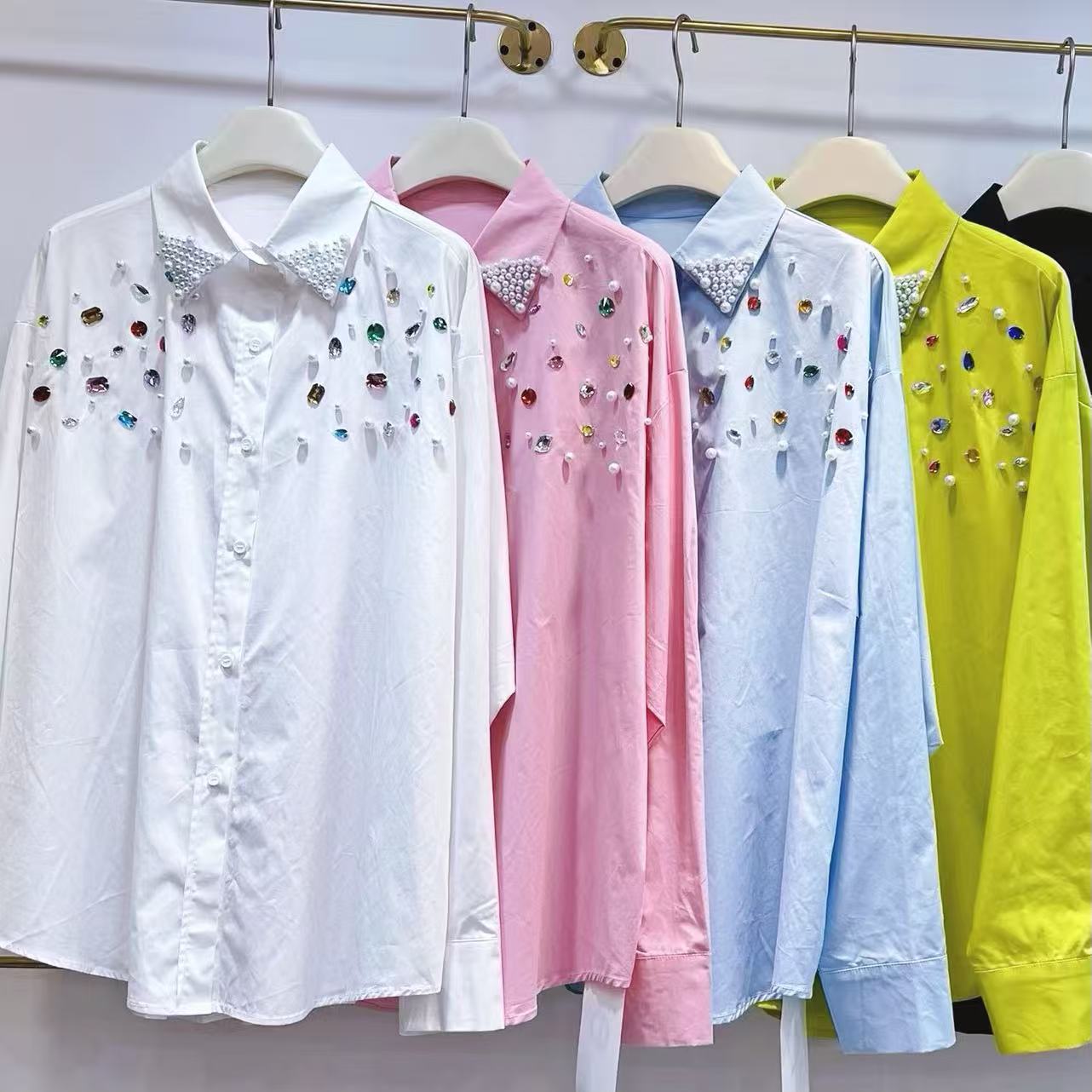 Chemises élégantes en perles pour femmes, chemisiers amples à manches longues pour dames, mode Y2k, nouveaux hauts Chic pour femmes, vêtements pour femmes