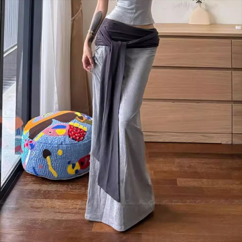 Mode avant cravate jupes longues femmes Maxi jupe été Sexy femme taille haute moulante trompette jupes femmes Mujer Faldas