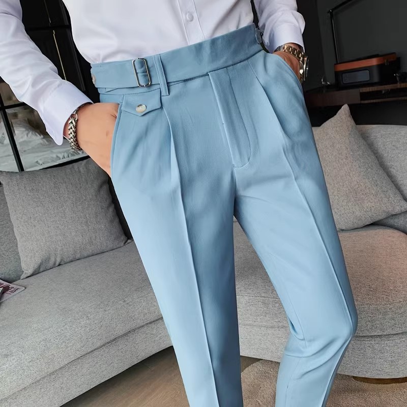Nouveau pantalon de costume pour hommes Style anglais intelligent décontracté solide coupe ajustée pantalon habillé droit pour hommes pantalon formel vêtements pour hommes 2024