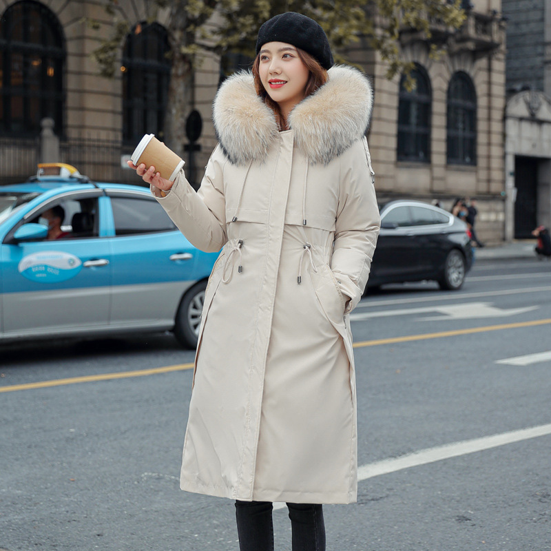 Parkas à capuche pour femmes, manteaux longs, couleur unie, détachable, grande fourrure, col en longueur, fermeture éclair, cordon de serrage, coupe cintrée, épais, décontracté, hiver 2025