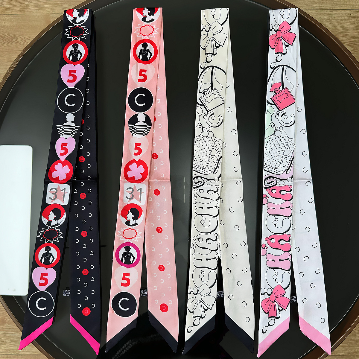 Foulard en soie classique pour femmes, 118x5cm, matériau sergé, foulard à col étroit, motif rayé, confortable pour les voyages et le bureau