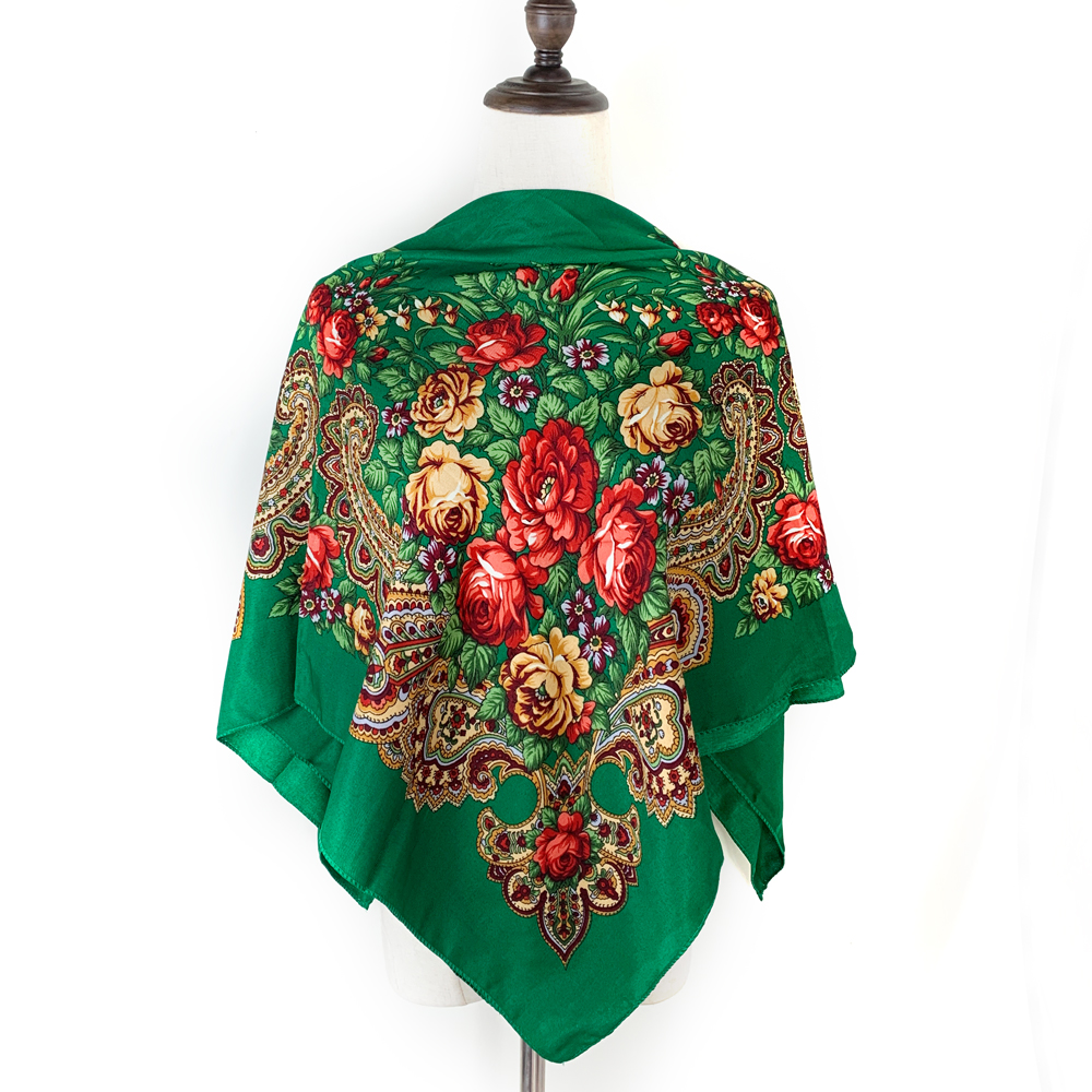 Foulard carré russe de luxe 100x100cm à imprimé floral pour femme, bandeau, bandana, châle, babouchka, mouchoir, couvre-chef féminin