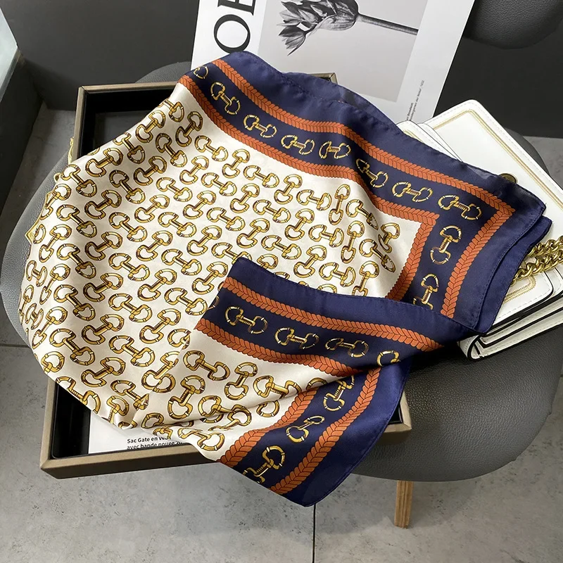 Foulard carré en soie imprimé Imitation Satin pour femmes, foulard de cou enveloppant, bandeau de plage, Bandana pour femmes, 2025