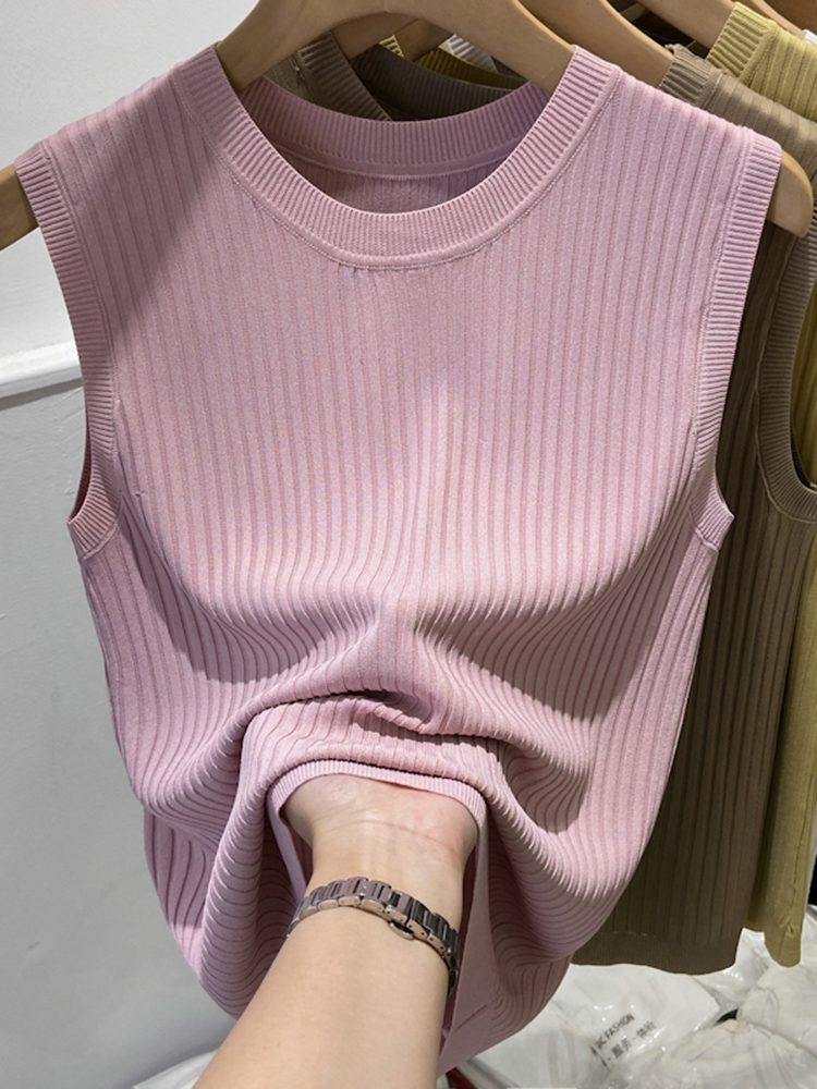 Débardeurs en tricot coréens pour femmes, hauts décontractés fins sans manches à col en V, couleur unie, nouvelle mode été 2026