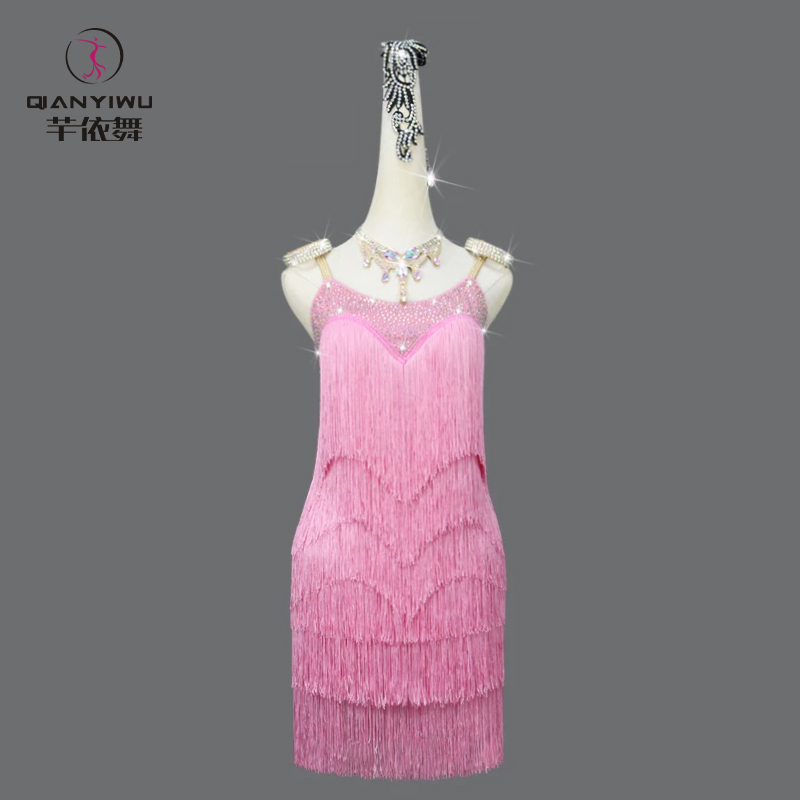Robe de Soirée Rose pour Femme, Vêtement Latin, Compétition, Tenue de brev, Costume à Franges, Jupe de Bal, 2026