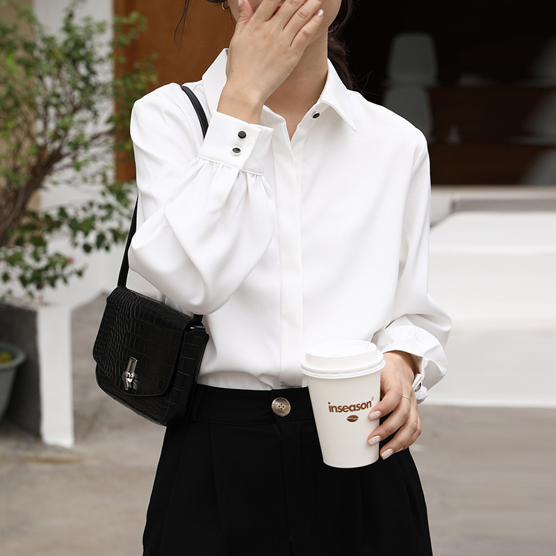 Chemise blanche à col rabattu pour femme, hauts de travail élégants, à simple boutonnage, à manches longues