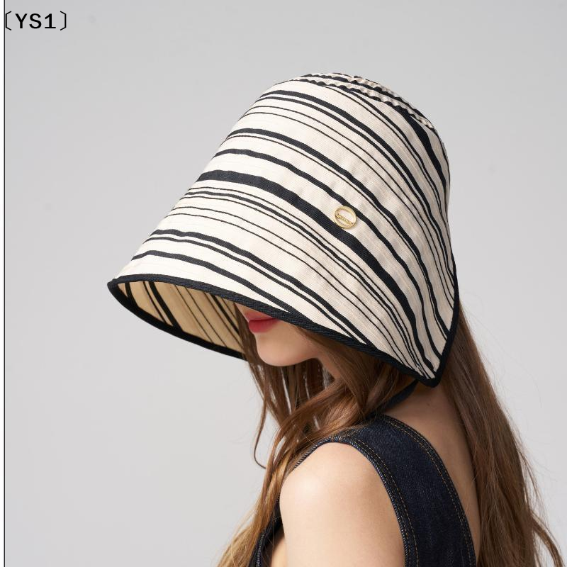 〔YS1〕Breathable Striped Linen Sun Bonnet With Adjustable Chin Tie UV Protection For Beach Vacation Outdoor Use