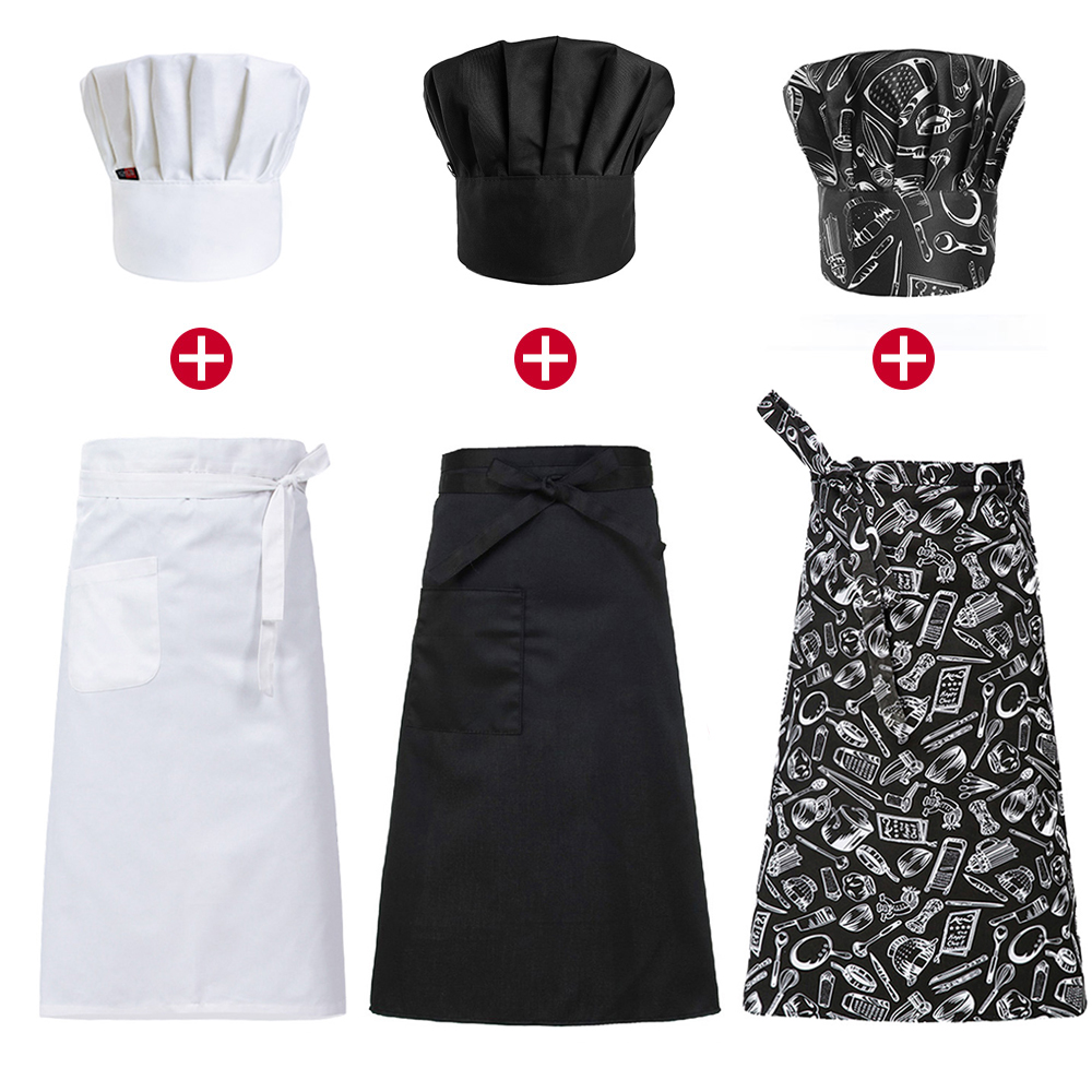 Ensemble uniforme tablier de cuisine casquette de restauration hôtel Chef tablier homme Restaurant cuisine cuisinier travail tablier boulangerie café femme serveur chapeau