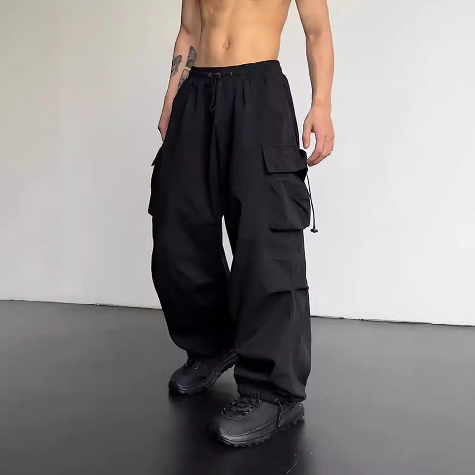 Pantalon de travail à séchage rapide pour hommes, pantalon de Parachute américain, taille haute, jambes larges, pantalon Long de sport décontracté, nouvelle collection été 2025