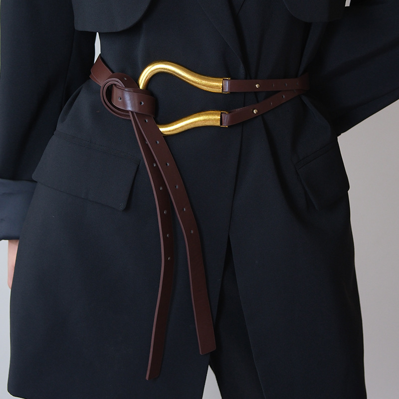Ceinture large pour femme – Grande boucle mors de cheval, ceinture polyvalente pour robe, manteau et pull, style rétro décontracté pour le quotidien