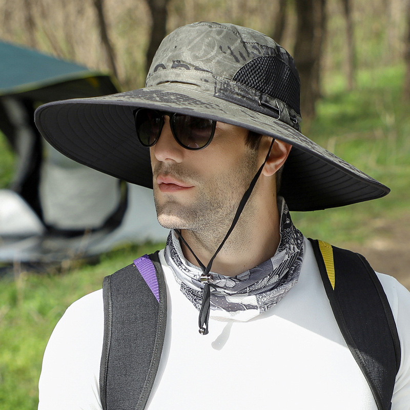 Chapeau de soleil à grand bord pour homme, casquette de plage respirante, protection du visage et du cou, impression CamSolomon, plein air, randonnée, pêche, été, 15cm