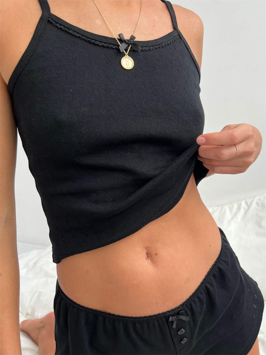 Fée Kawaii femmes tenues 2 pièces ensembles y2k esthétique Spaghetti sangle sans manches haut court bouton court 2000s correspondant Homewear