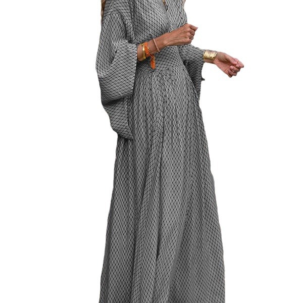 Vintage Boho femmes tenue décontractée printemps automne mode col en v Lantem manches plis taille ample Maxi robes de rue pour les femmes