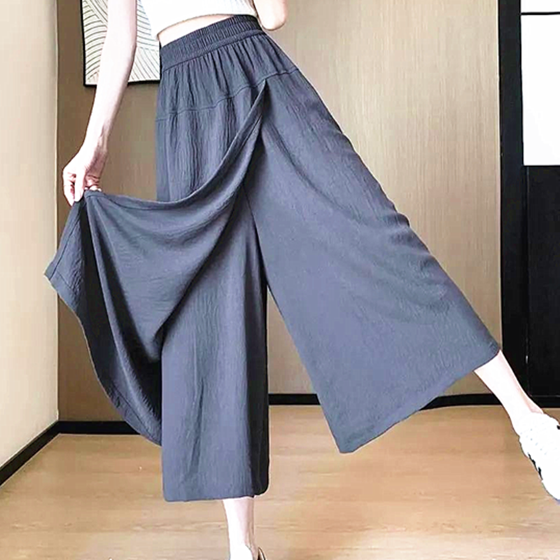 Nouveau pantalon jupe d'été pour femme, coupe ample, jambe large, style décontracté, coupe courte, effet usé légèrement, style jeune et frais