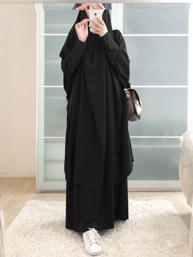 Eid femmes longue Khimar 2 pièces ensemble vêtement de prière Djellaba Abaya musulman Ramadan robe dubaï arabe islamique Niqab Burka Jubah Jilbab