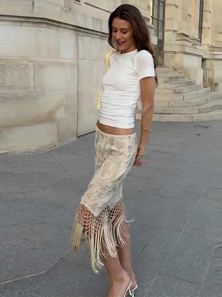 Jupe mi-longue en satin à imprimé floral pour femme, taille haute, fendue, droite, élégante, décontractée, chic, estivale, amincissante, style streetwear pour femmes