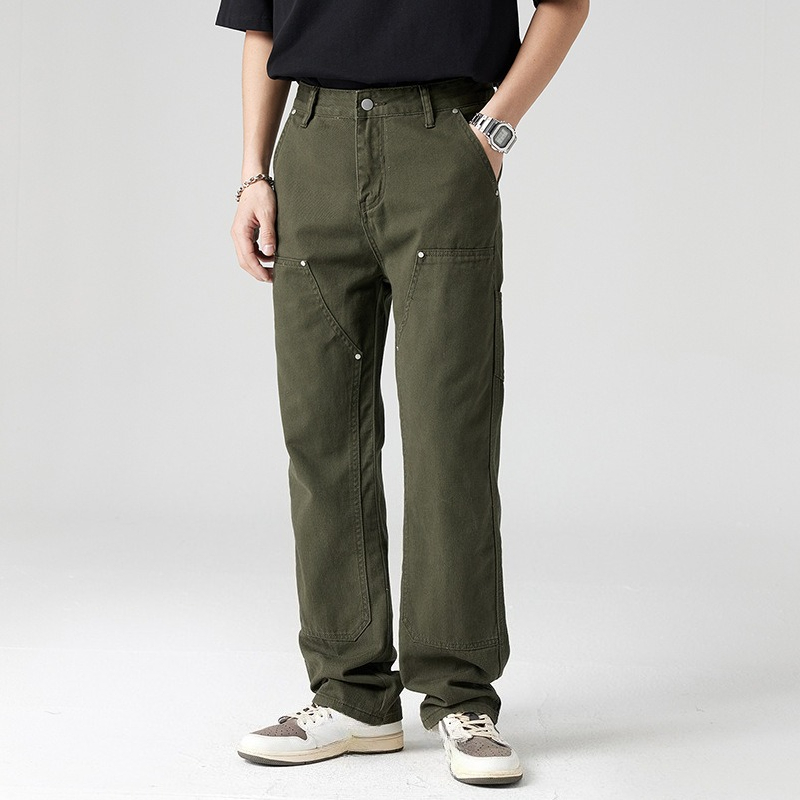 Américain nouvelle mode hommes couleur unie décontracté à la mode ample droite épissé haute rue pantalon mâle Streetwear pantalon vêtements