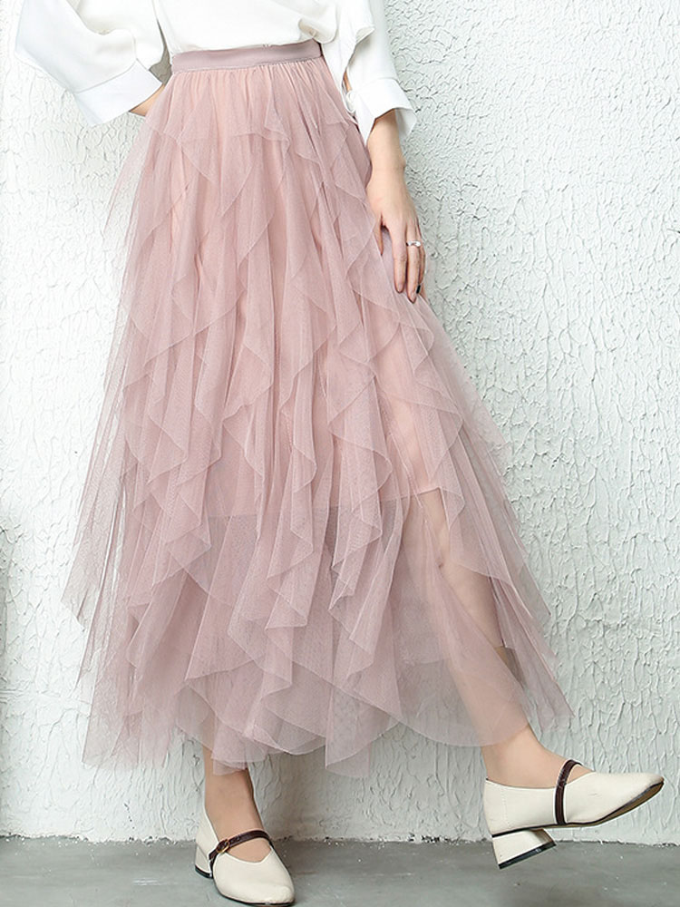 Mode Tutu Tulle jupe femmes longue Maxi jupe 2024 printemps été coréen noir rose taille haute jupe plissée femme
