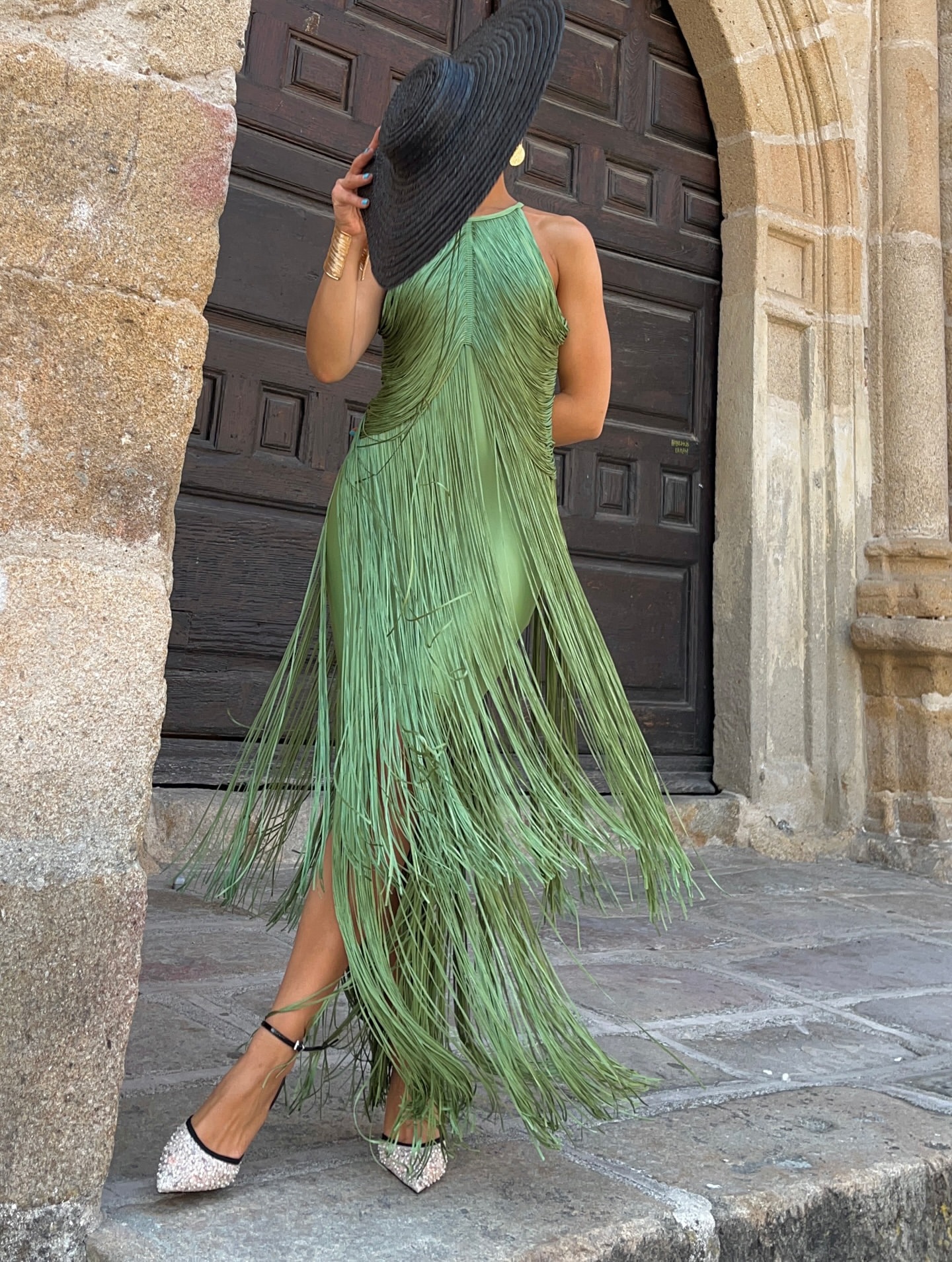 Robe longue de soirée avec franges pendantes autour du cou, robe de soirée formelle