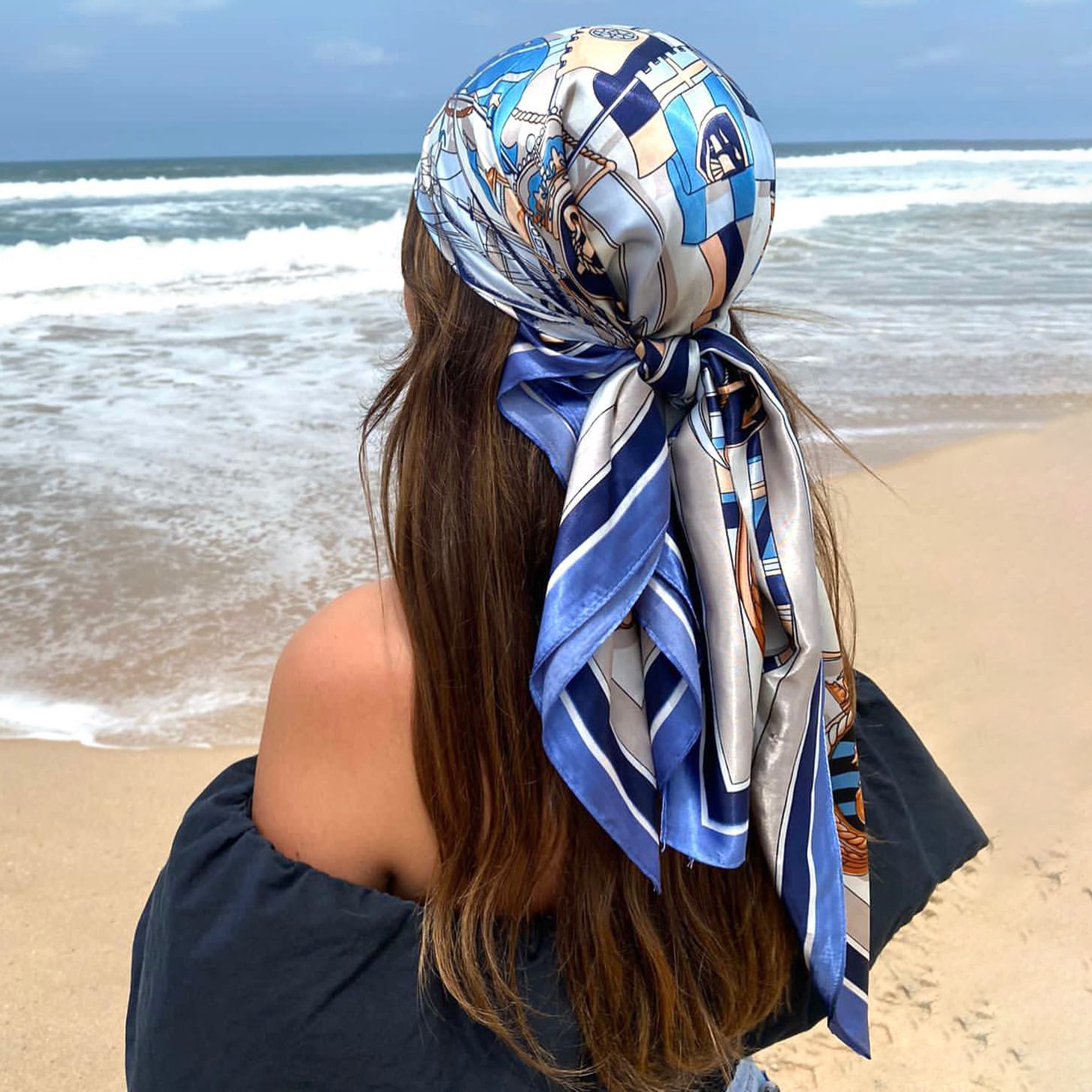 Grands foulards Hijab pour femmes, écharpe en Satin de soie imprimé à la mode, 90cm x 90cm, marque de luxe, châles carrés, foulards pour dames