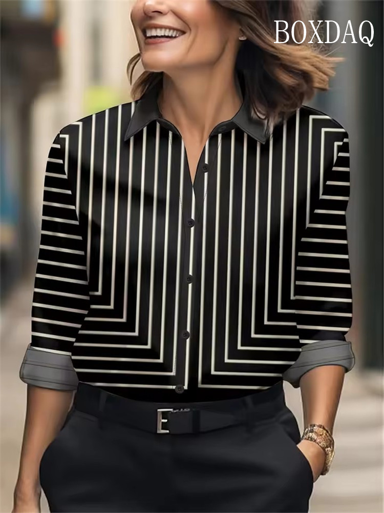 Femmes chemise 2025 automne vêtements femmes Blouses Vintage bureau dame à manches longues Blouse boutonné revers chemises OL imprimer femmes hauts
