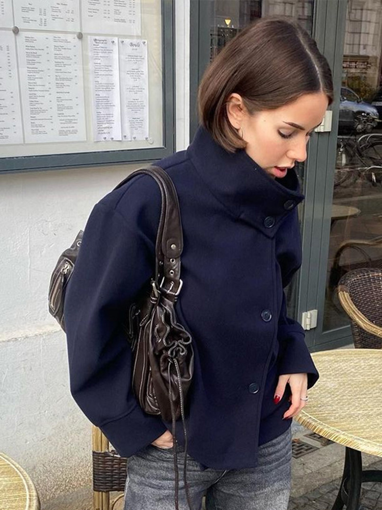 Veste Femme Tendance Col Montant Simple Boutonnage Style Mao Ni Décontractée Nouvelle Collection Printemps Automne 2026 Vêtements Femme Style Urbain