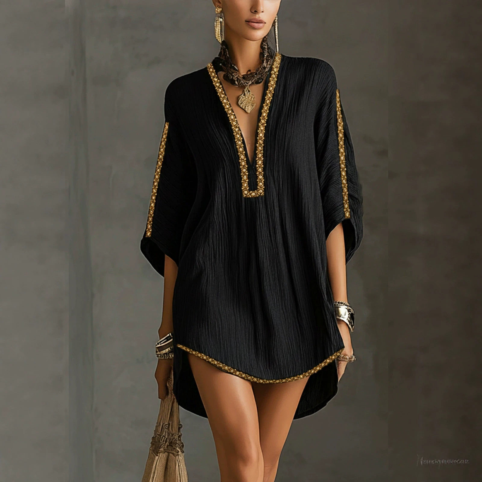 Robes d'été tendance pour femmes, robe courte ample à manches chauve-souris, robe de soirée sexy à col en V profond, robe bohème, Vestidos