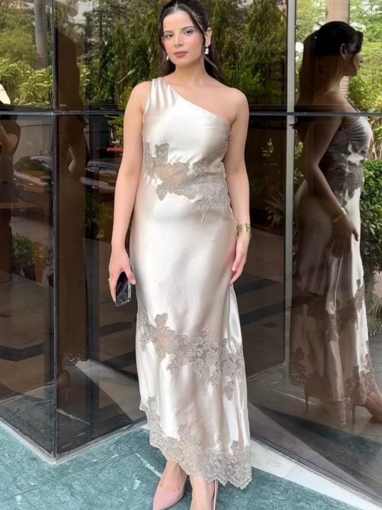 Robe asymétrique en satin pour femmes, robe longue d'été en dentelle, élégante, sans manches, robe de soirée, Vestidos