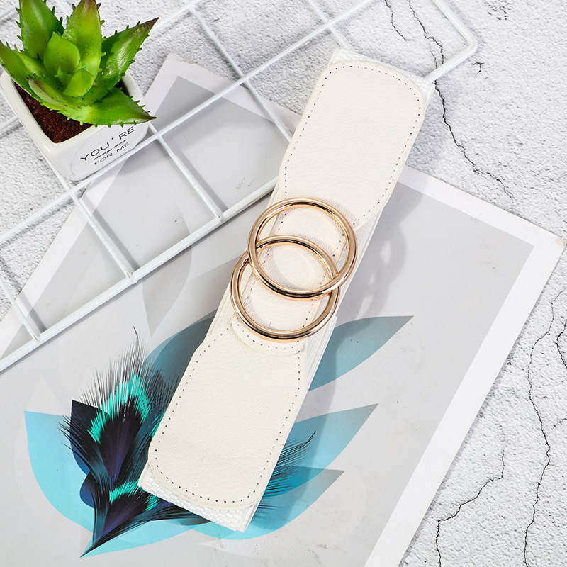 Nouvelle ceinture élastique large pour femmes, marque de haute qualité, or Shuang Huan Kou, ceinture pour femmes, chemise, pull, robe, sangle de décoration
