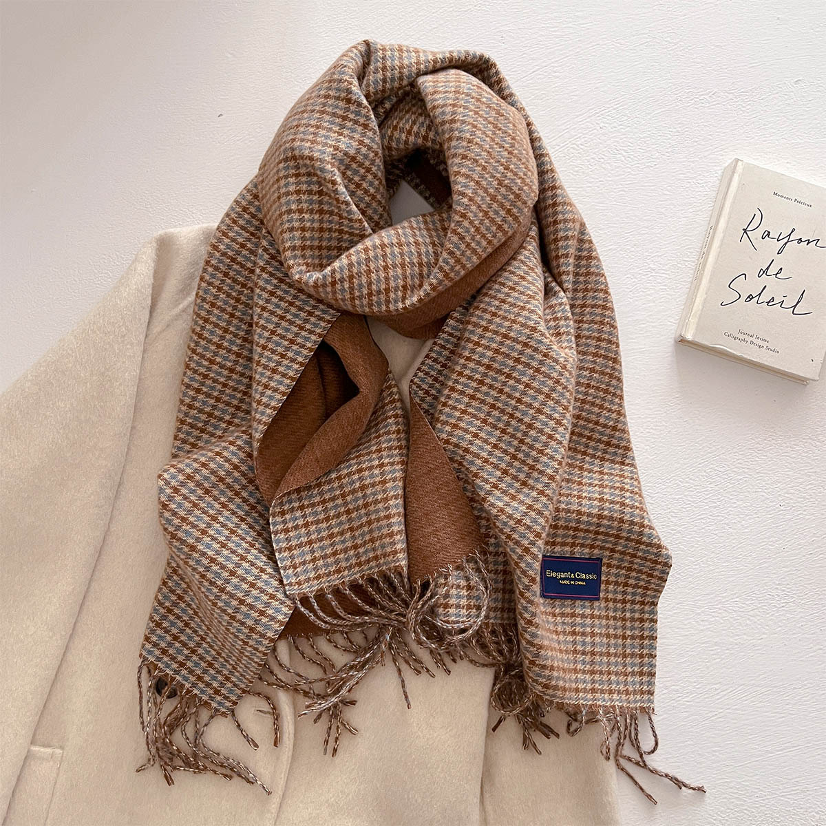 Écharpe chaude longue et épaisse pour femmes, 50x200CM, châle Pashmina à pampilles, fausse cachemire, couverture imprimée pied-de-poule, automne hiver