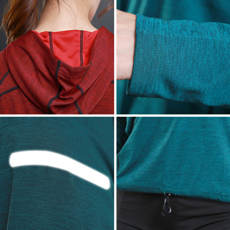 Veste à capuche pour femmes, T-shirts à manches longues, vêtements d'entraînement de course, t-shirt de sport respirant à séchage rapide pour femmes