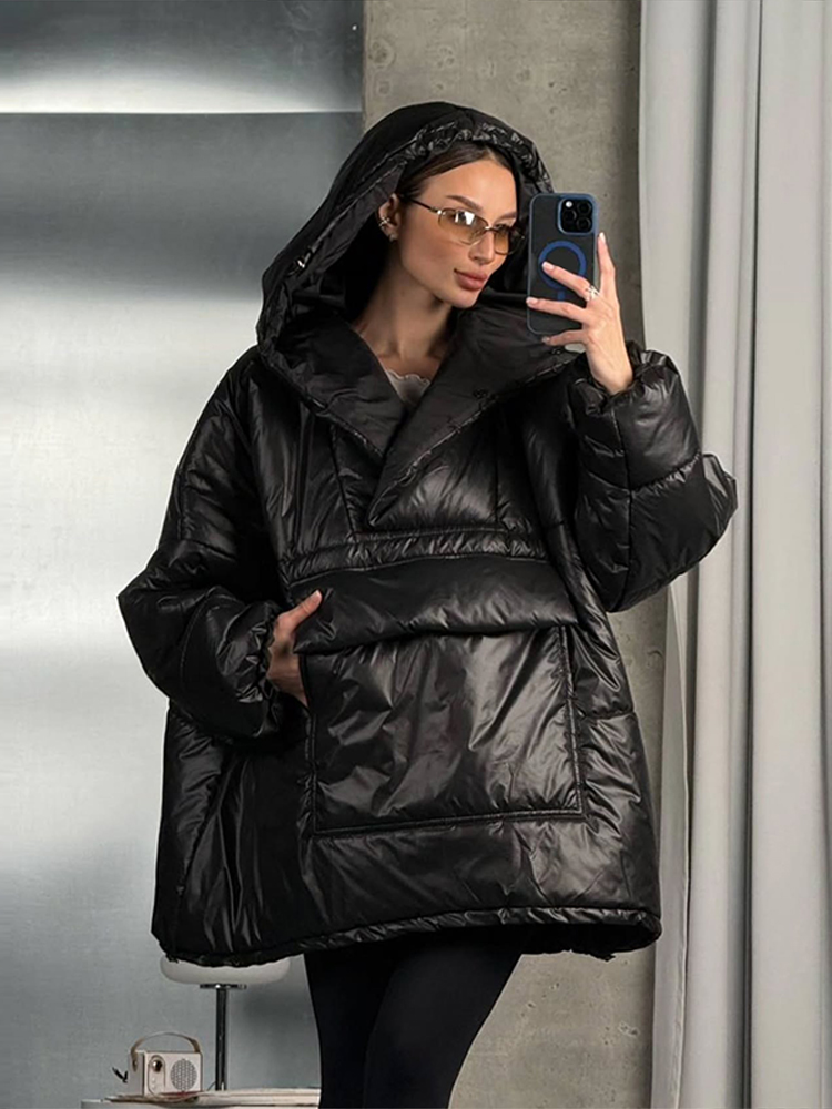 Manteau matelassé surdimensionné à capuche, grandes poches, ourlet à cordon de serrage, manches longues, coupe ample, décontracté, pour femmes, manteaux chauds, tenue polyvalente hiver 2026