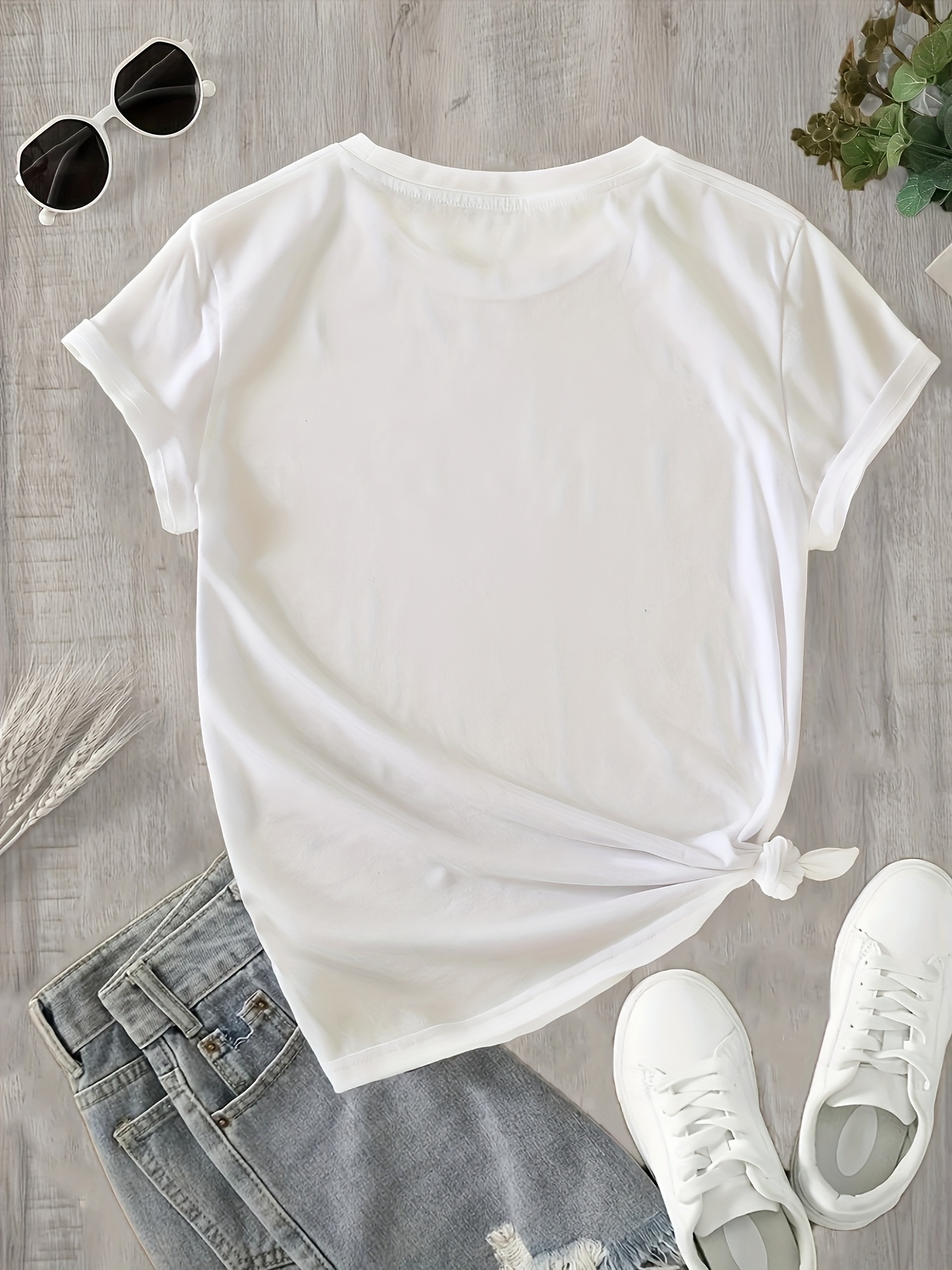 Chemisier élégant pour femme, t-shirt à imprimé artistique pissenlit et papillon, col rond, manches courtes, décontracté, style années 90, vêtements femme