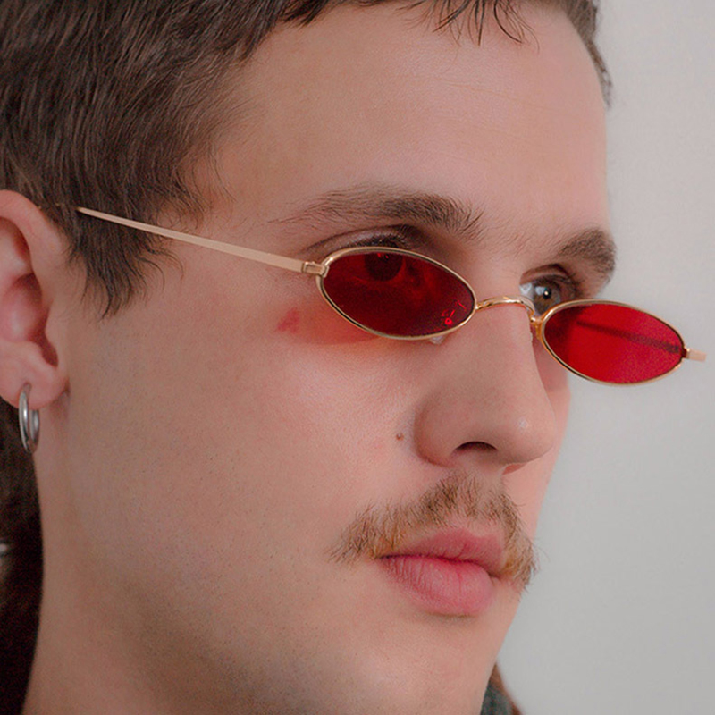 Vintage lunettes de soleil ovales hommes lunettes de soleil femmes rétro cadre en métal rouge minuscule rond maigre oeil verre femme petite fête lunettes UV400