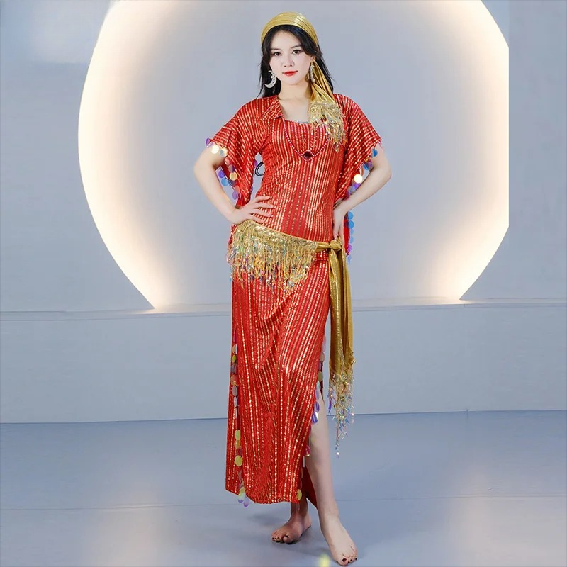 Robes de danse orientale pour femmes, robes à gros sequins, robe Shaabi Baladi Saidi, robe égyptienne, vêtements de compétition, costume de danse de groupe orientale