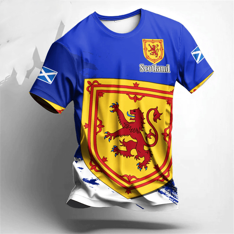 Écosse blason impression 3D Football hommes T-shirt col rond manches courtes t-shirts été Sport Gym mode tendance hommes T-shirt haut