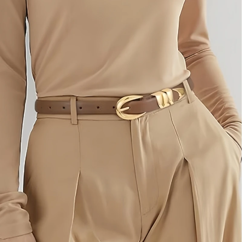 Ceinture en PU ajustée pour femme, ceinture fine, pantalon en jean, pantalon formel, ceinture noire tendance avec boucle dorée