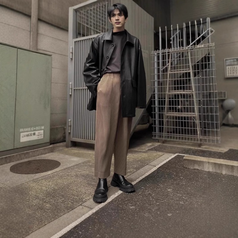 Miyake – costume plissé pour hommes, nouvelle veste ample drapée + pantalon droit plissé à jambes larges, pantalon occidental décontracté d'été, automne 2025