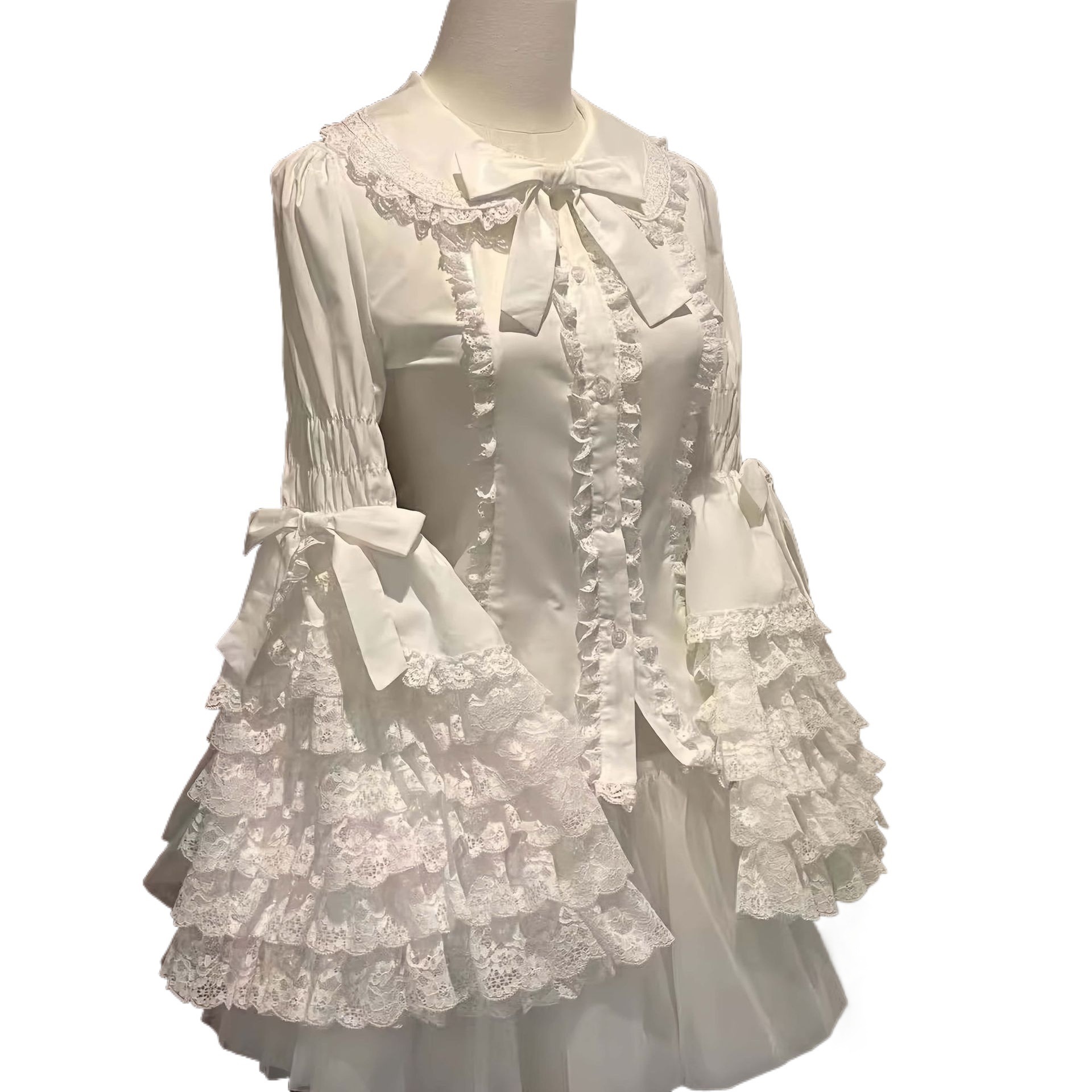 Chemise à manches longues style Lolita en dentelle, haut polyvalent pour l'été, sous-vêtement Lolita mignon